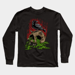 Crow and Devil Skull on Halloween Long Sleeve T-Shirt